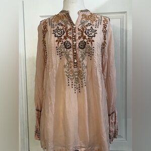 Johnny Was Blush Pink Embroidered Blouse Sz L